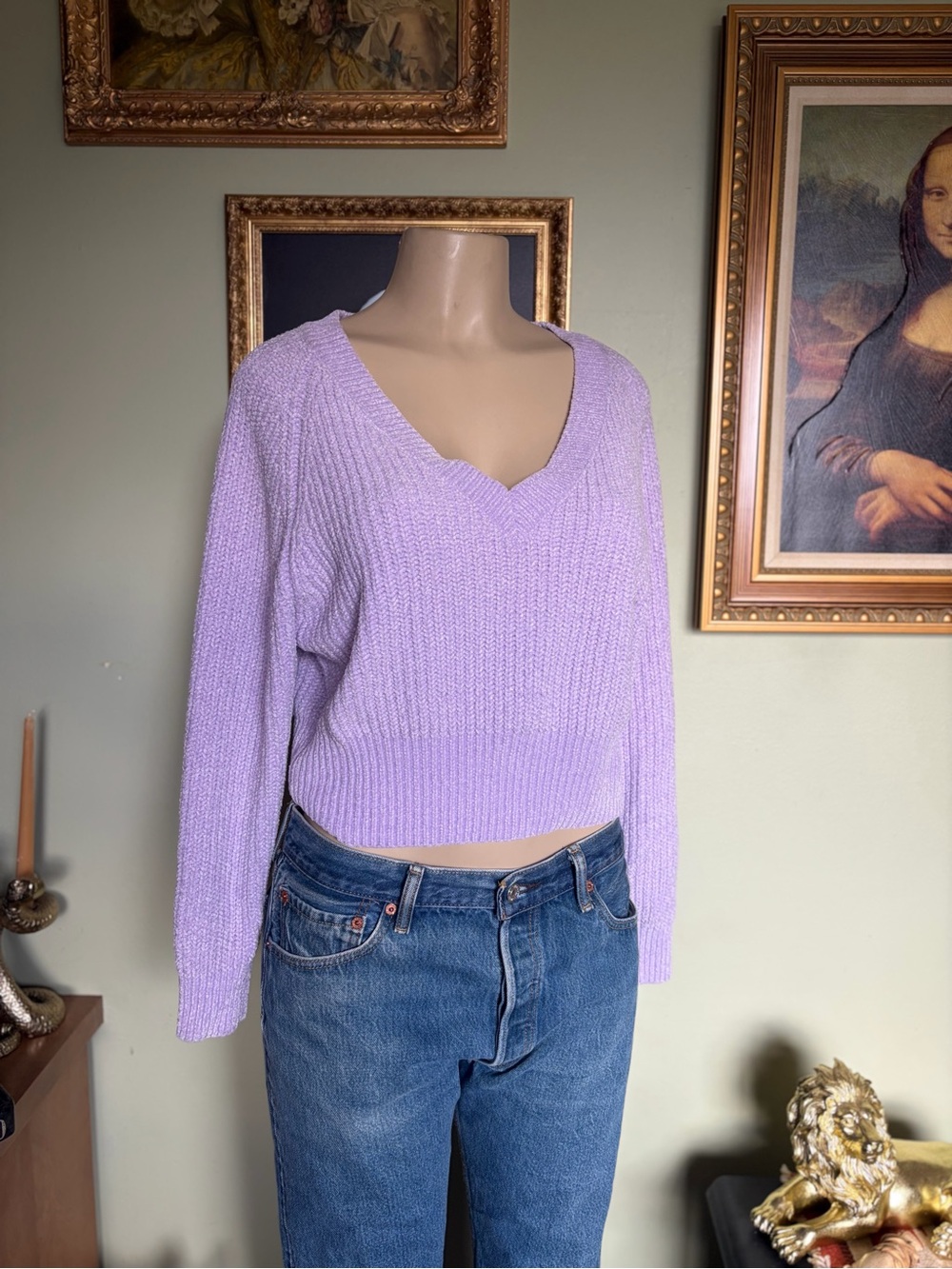 Urban Outfitters Light Lavender Woman’s V-Neck Cropped Soft Sweater Size XS - Picture 12 of 15
